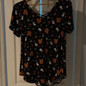 Happy Halloween!  Themed Black T-Shirt with low cut  back neckline.